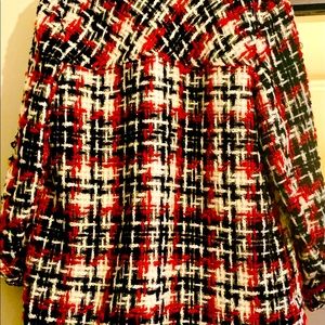 Zara tweed red, black and white shirt jacket.